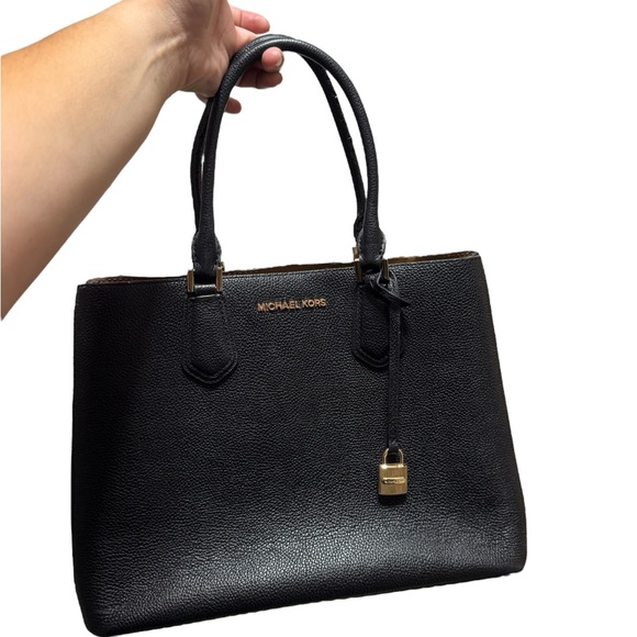 Michael Kors Black Tote Handbag with Gold Accents - Picture 1 of 15